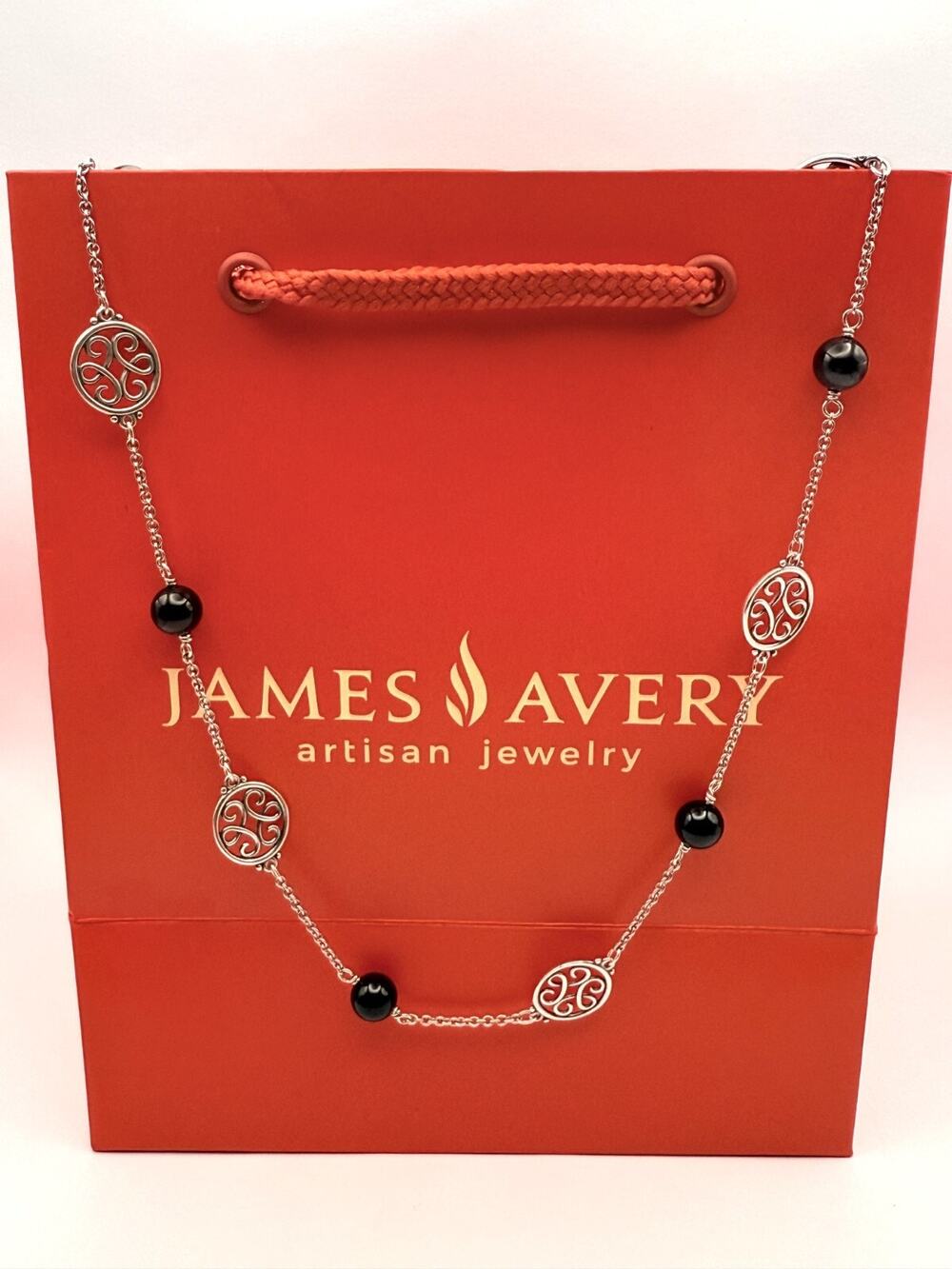 James Avery Retired 925 Sterling Silver Swirl Onyx Lace Beaded Necklace 17-20.5"